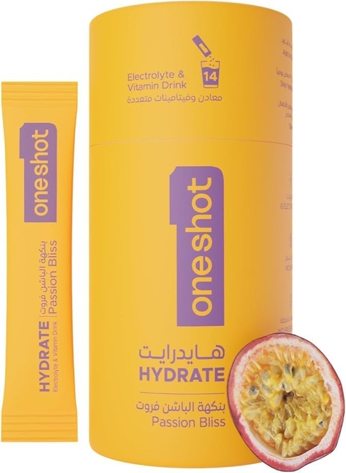 Oneshot Electrolytes & Vitamin Drink Hydrate Passion Bliss, 14 Sachets - Image 1